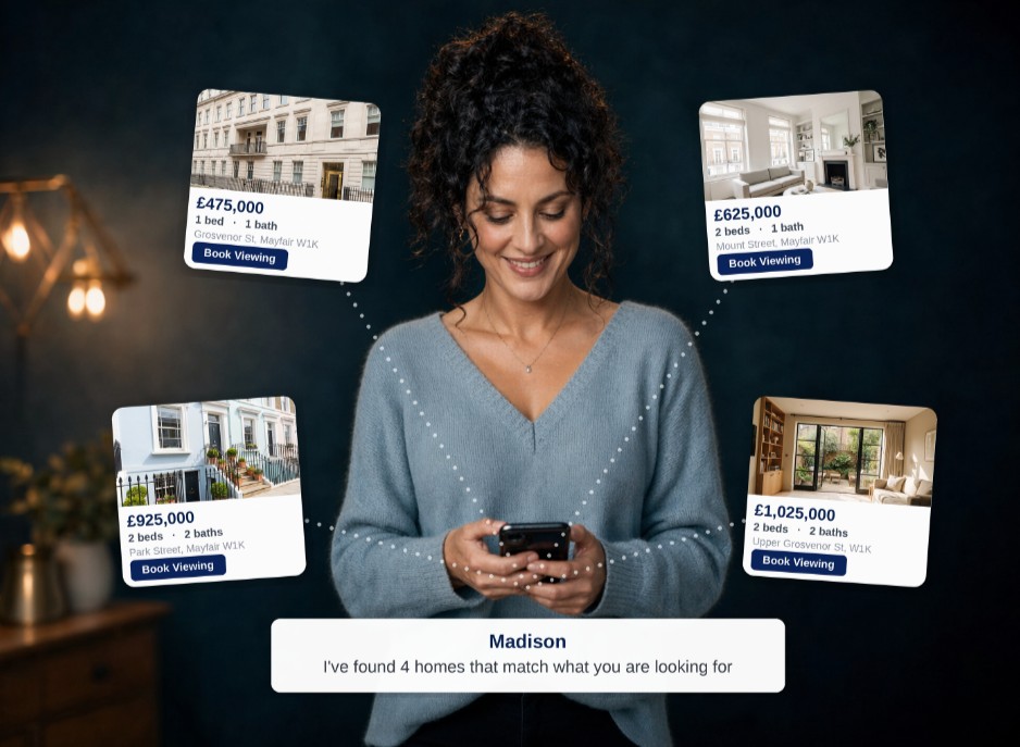 Prevou AI property assistant showing property listings inside the chat
